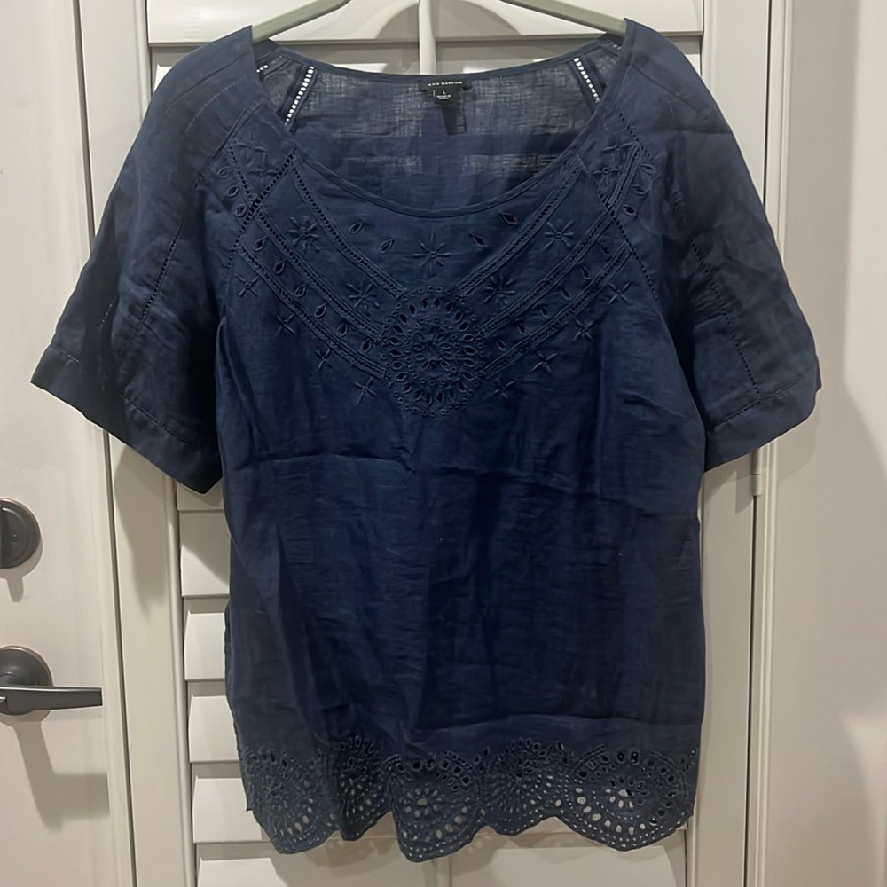Ann Taylor Navy Linen Top - Size L